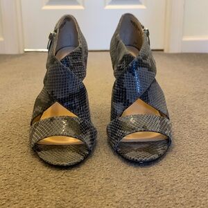 Blue snakeskin heels